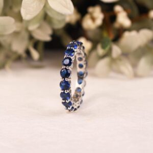 Blue Sapphire Wedding Ring, Round Cut Wedding Band 925 Sterling Silver, Bridal Jewelry Blue Sapphire Wedding Ring, Round Cut Wedding Band 925 Sterling Silver, Bridal Jewelry