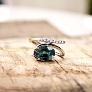 Color Changing Teal Sapphire Engagement Ring For Women 925 Sterling Silver Sapphire Gemstone Ring Antique Wedding Ring Unique Promise Ring