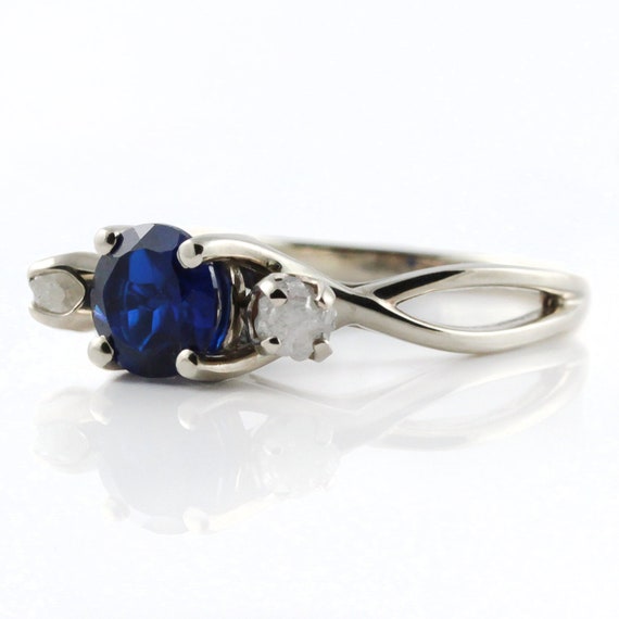 Sapphire Ring With Diamonds - 14k White Gold Engagement Ring - Wedding Ring - Infinity Ring