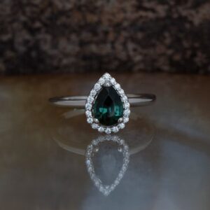 Green sapphire ring-0.60 ct Blue Sapphire Engagement Ring-Vintage ring-Blue green sapphire ring-Sapphire halo engagement ring-Promise ring Green sapphire ring-0.60 ct Blue Sapphire Engagement Ring-Vintage ring-Blue green sapphire ring-Sapphire halo engagement ring-Promise ring