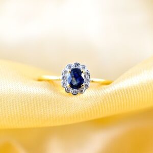 Natural Blue Sapphire Ring With Diamonds, 14k Yellow Gold Engagement Ring