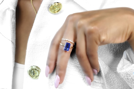 Rare Emerald Cut Sapphire Ring · Gold Solitaire Ring Sapphire · Blue Gemstone Ring · 14k Solid Gold Engagement Ring Sapphire