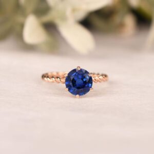 Round Blue Sapphire Engagement Ring, Twisted Band, Bridal Jewelry Round Blue Sapphire Engagement Ring, Twisted Band, Bridal Jewelry