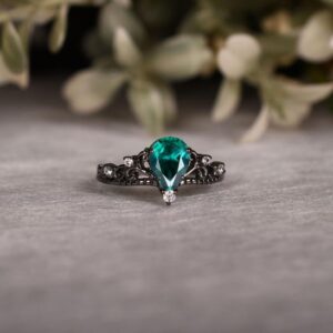 Teal Sapphire Engagement Ring: Black Rhodium Ring Sterling Silver, Pear Cut Teal Sapphire Engagement Ring: Black Rhodium Ring Sterling Silver, Pear Cut