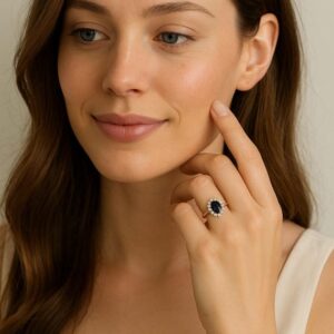 Vintage Blue Sapphire Engagement Ring, Princess Diana Certified Oval Cut 14k/18k Gold Natural Diamond Ring, Royal Promise Ring, Anniversary