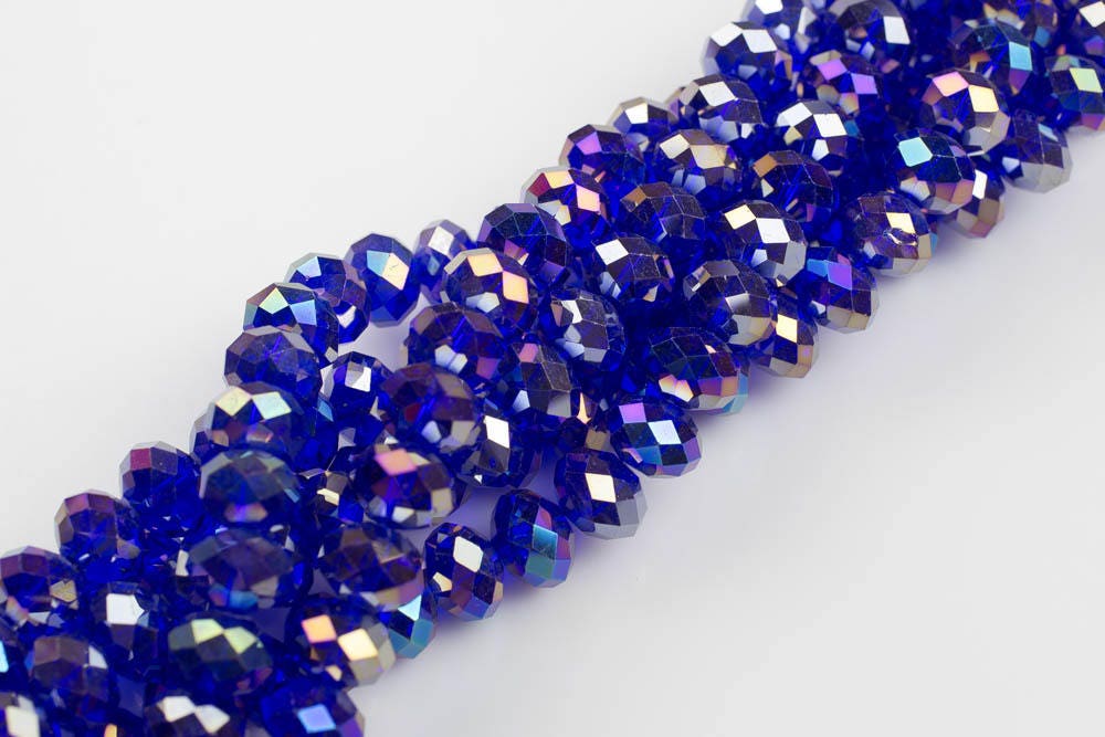 12mm Crystal Rondelle -2 Or 5 Or 10 Strands- Dark Sapphire Ab 12mm Crystal Rondelle -2 Or 5 Or 10 Strands- Dark Sapphire Ab