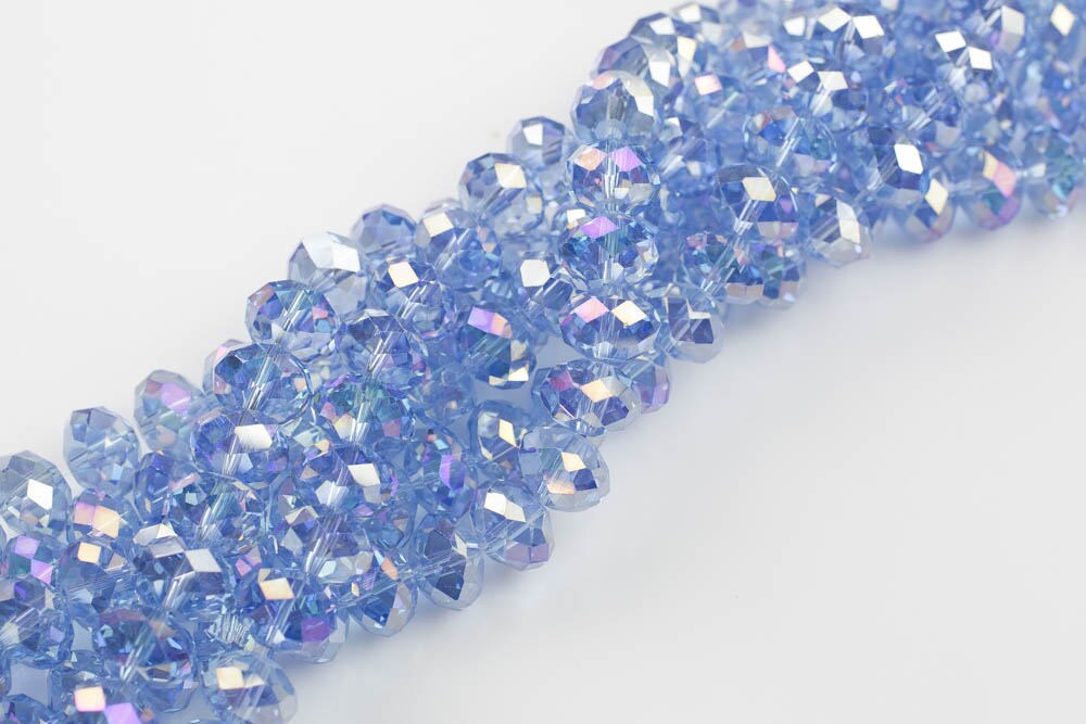 12mm Crystal Rondelle -2 Or 5 Or 10 Strands- Light Sapphire Ab