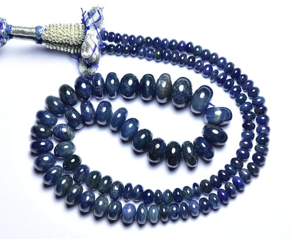 214  Cts Madagascar Blue Sapphire Rondelle Beads - 17.5 Inches - No Treatments Smooth Blue Sapphire Rondelle - Size Is 3.5 - 10 Mm #2719