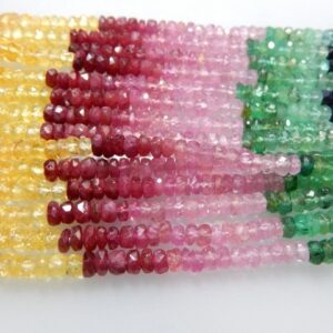 Aaa Natural Multi Sapphire Beads, Rainbow Rondelle Gemstone, 3mm