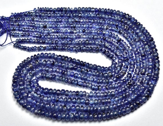 Beautiful Blue Sapphire Rondelle Beads - 14 Inches - Natural Smooth Sapphire Rondelles Strand - Size Is 3.5 - 4.5 Mm #2134 Beautiful Blue Sapphire Rondelle Beads - 14 Inches - Natural Smooth Sapphire Rondelles Strand - Size Is 3.5 - 4.5 Mm #2134