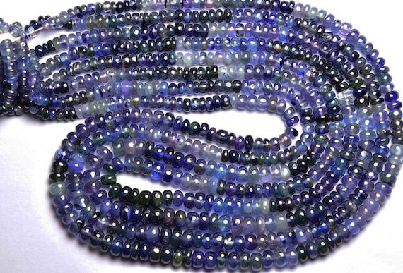 Blue Sapphire Rondelle Bead Strand - 16 Inches - Natural Smooth Blue Sapphire Rondelles - Size Is 3.3-5 Mm #1504
