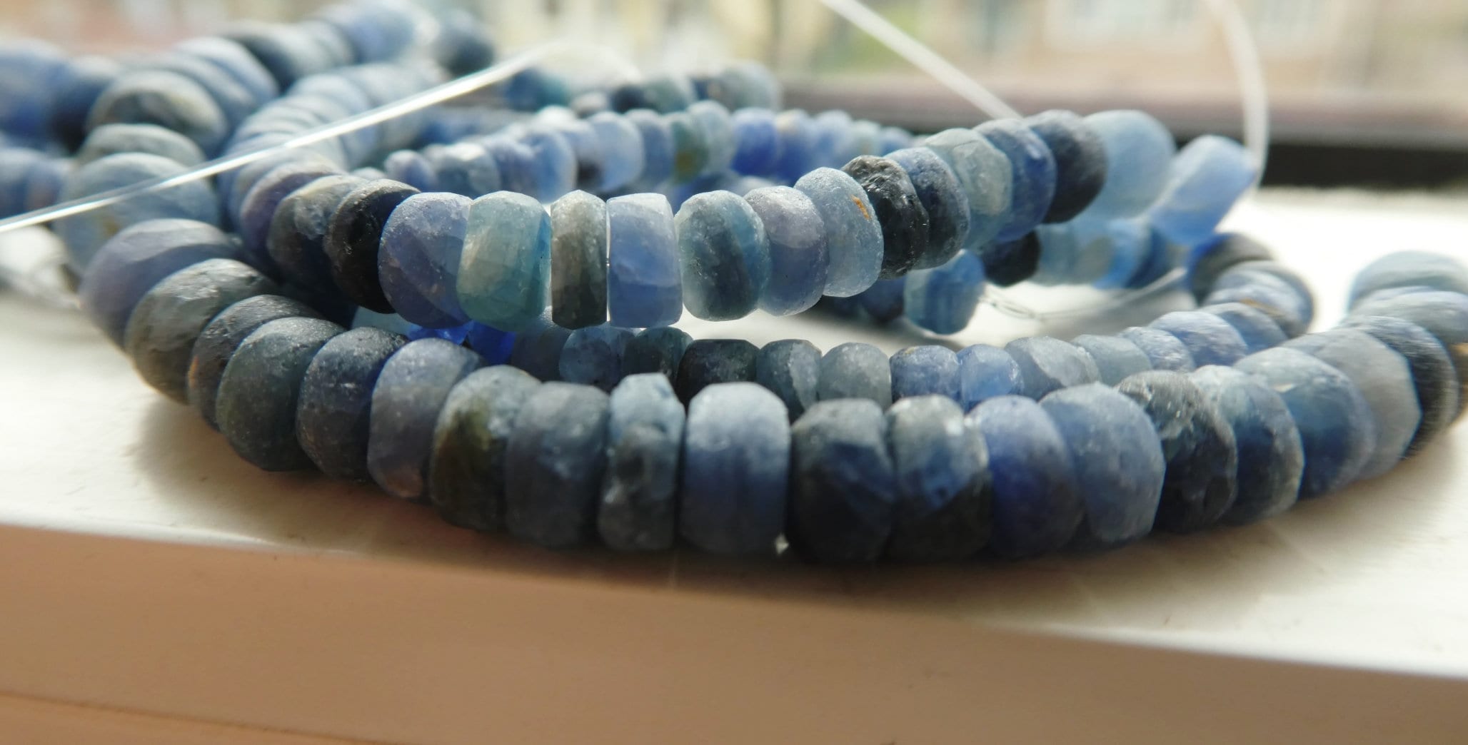 Blue Sapphire Rondelle Matte 4mm Beads- 4in Natural Strand -gemstone Craft Beads-jewelry Making