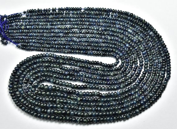 Dark Blue Sapphire Rondelle Beads - 18 Inches - Natural Beautiful Smooth Blue Sapphire Rondelles Strand - Size Is 3- 4.5 Mm #675