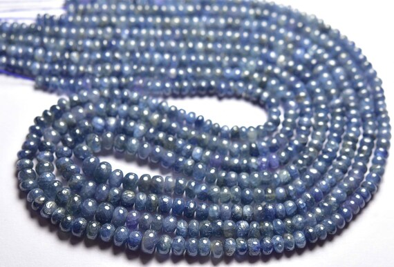 Madagascar Untreated Sapphire Rondelle Bead Strand - 14 Inches - Natural African Smooth Blue Sapphire Rondelles - Size Is 4-5 Mm #1523