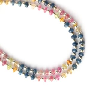 Multi Sapphire Smooth Rondelle Beads With Metal Spacer Balls, 4 Mm, 8 Inches/ 18 Inches/24 Inches/ 36 Inches Full Strand, Price Per Strand