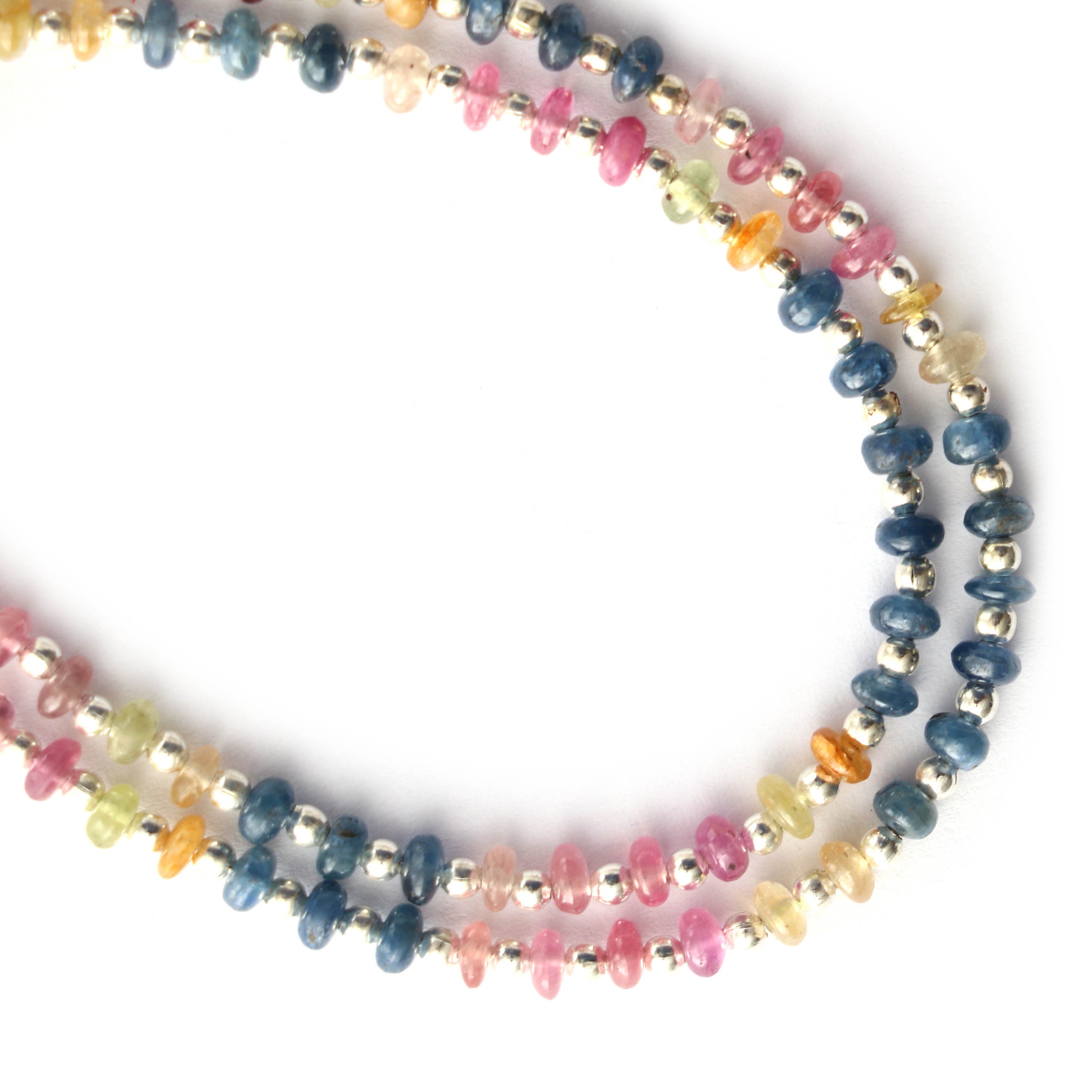 Multi Sapphire Smooth Rondelle Beads With Metal Spacer Balls, 4 Mm, 8 Inches/ 18 Inches/24 Inches/ 36 Inches Full Strand, Price Per Strand