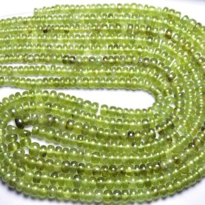 Rare Green Sapphire Bead Strand - 15 Inches - Rarest Most Amazing Natural Smooth Olive Green Sapphire Rondelles - Size Is 3.5-5 Mm #1940
