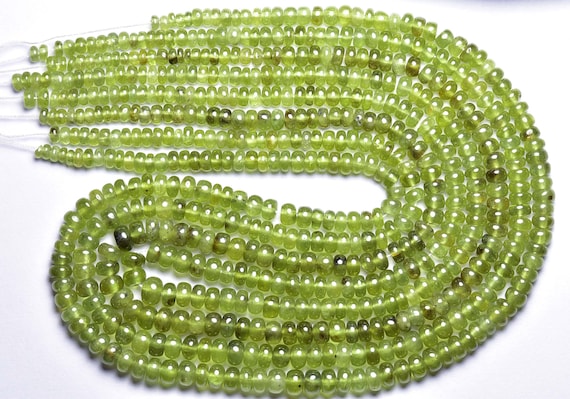 Rare Green Sapphire Bead Strand - 15 Inches - Rarest Most Amazing Natural Smooth Olive Green Sapphire Rondelles - Size Is 3.5-5 Mm #1940