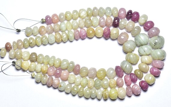 Unique Sapphire Carved Rondelle Bead Strand - 7 Inches,natural Multi Umba Sapphire Hand Carved Smooth  Rondelle,,size Is 6.50-7.50mm #446