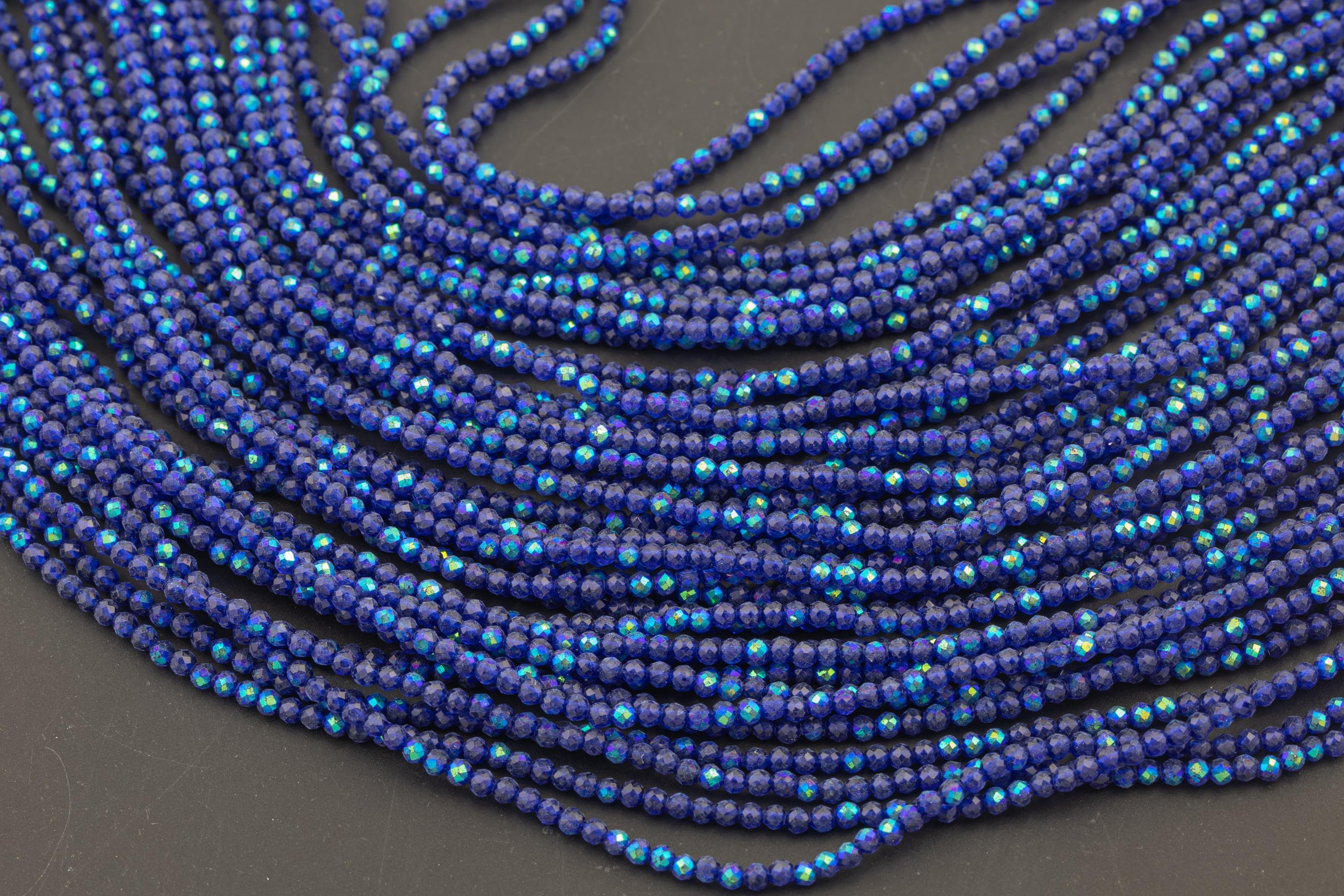 2mm Or 3mm Crystal Round -2 Or 5 Or 10 Strands- Extra Fine-14 Inches Long About 100+ Beads - Sapphire Ab