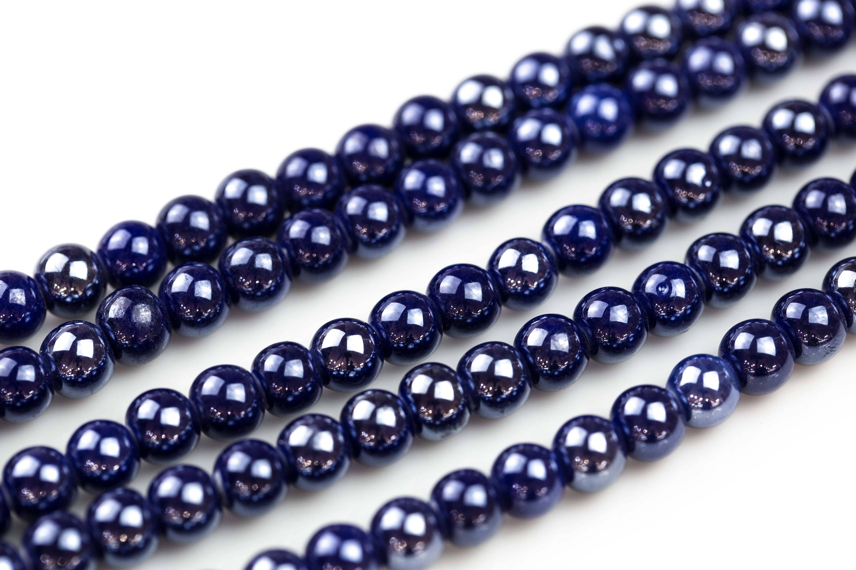 6mm 8mm 12mm Ceramic Smooth Round-11.5 Inches Per Strand- Sapphire Mystic