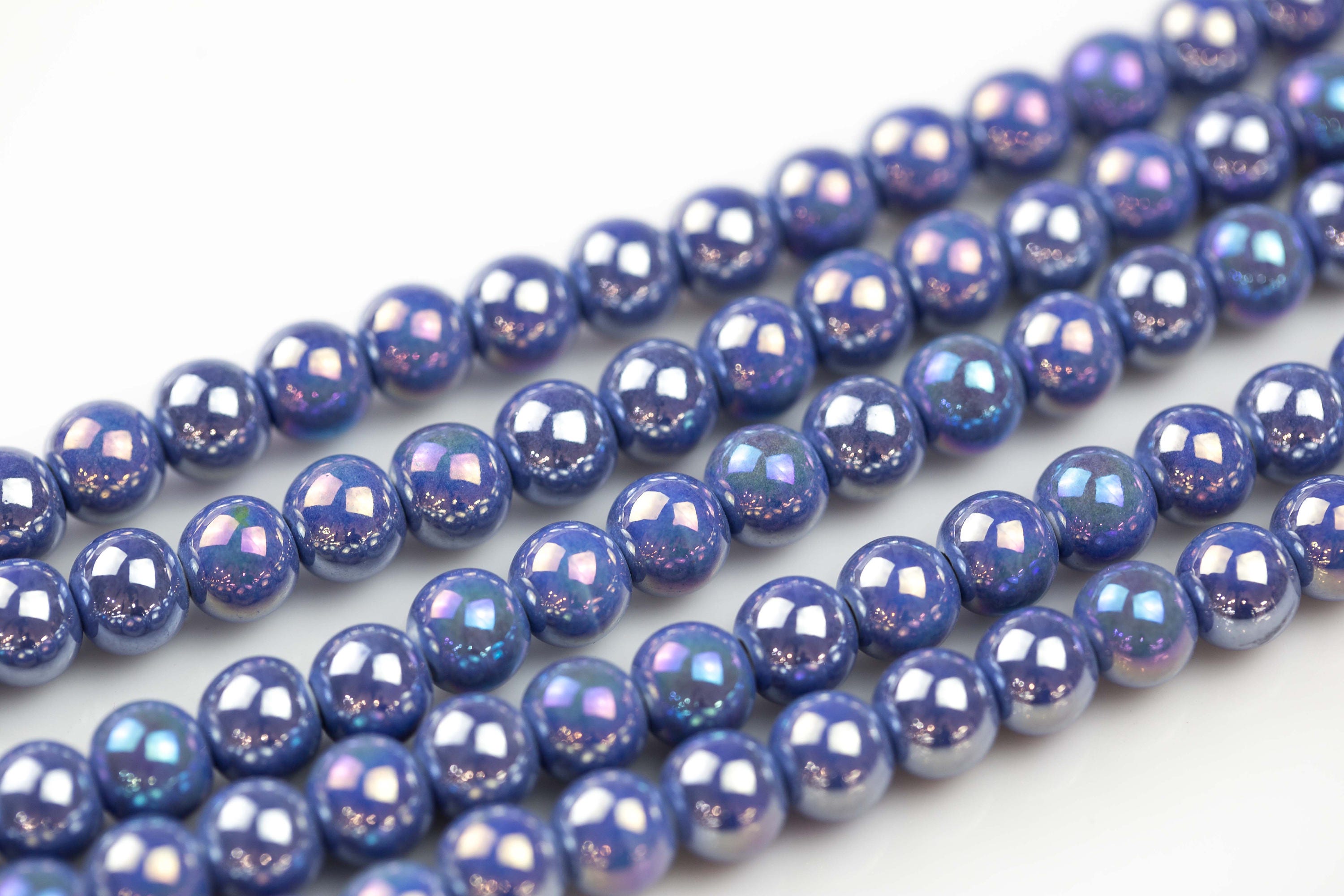 6mm 8mm 12mm Ceramic Smooth Round-11.5 Inches Per Strand- Sapphire Ab