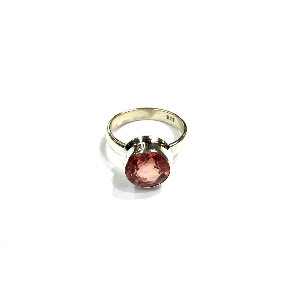 925 Silver Padparadscha Sapphire Ring - Round Cut Gemstone, Size 7