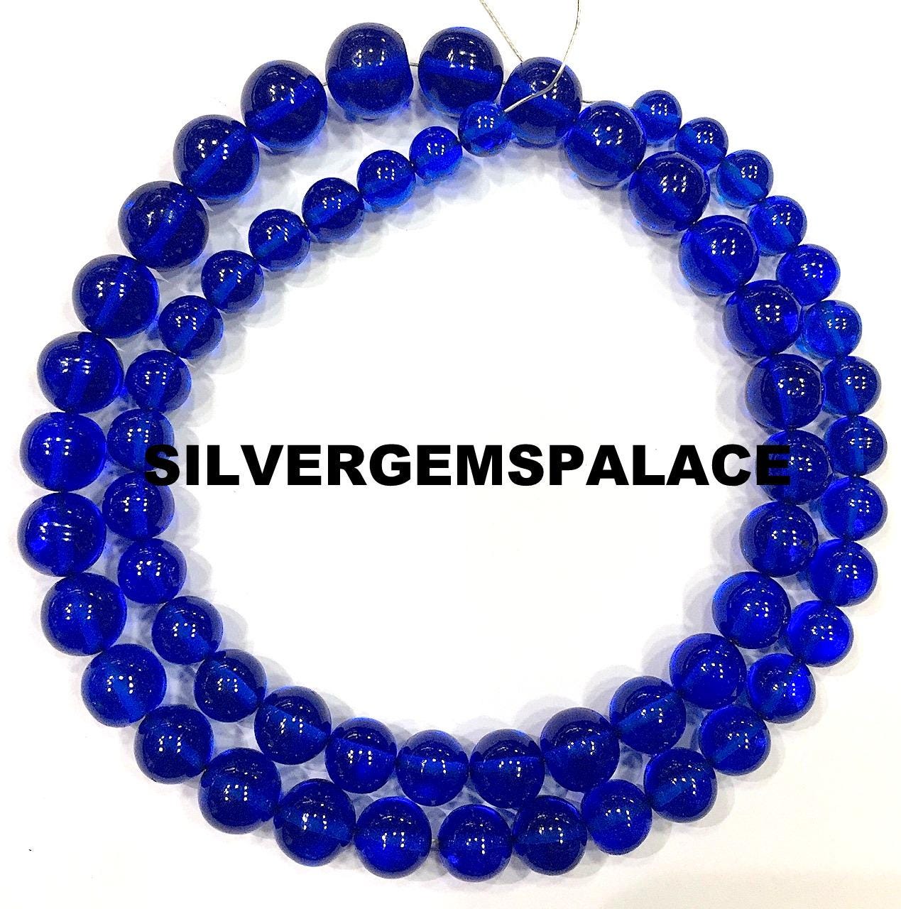 Aaaa+ Blue Sapphire Smooth Round Beads 6/9mm Round Beads Royal Blue Sapphire Gemstone Beads Graduated Beads Strand Polished Stone Beads 18”