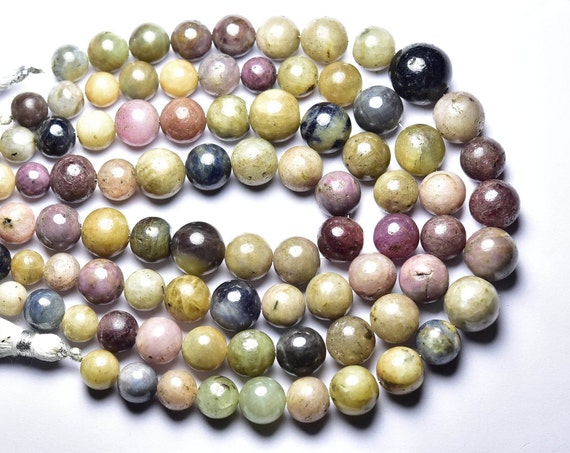 Sapphire Round Bead Strand - 8 Inches - Beautiful Natural Smooth Multi African Sapphire Ball Beads Smooth Balls - Size Is 7- 10mm #2276