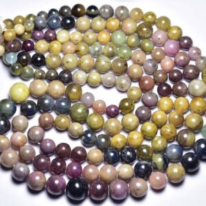 Big Multi Sapphire Round Bead Strand - 8 inches - Natural Smooth Multi Sapphire Round Beads - Size is 7 - 11mm #151 Big Multi Sapphire Round Bead Strand - 8 inches - Natural Smooth Multi Sapphire Round Beads - Size is 7 - 11mm #151