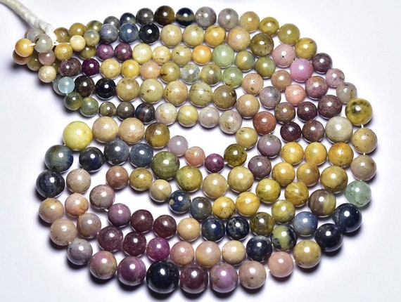 Big Multi Sapphire Round Bead Strand - 8 Inches - Natural Smooth Multi Sapphire Round Beads - Size Is 7 - 11mm #151