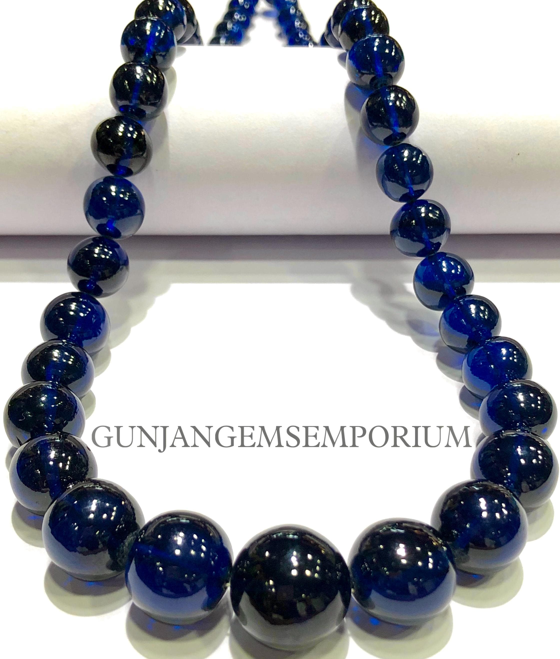 Blue Sapphire Round Beads So Beautiful~~aaaa++ Dark Blue Sapphire Smooth Rounds 8/16mm Smooth Sapphire Beads 20” Graduated Sapphire Gemstone