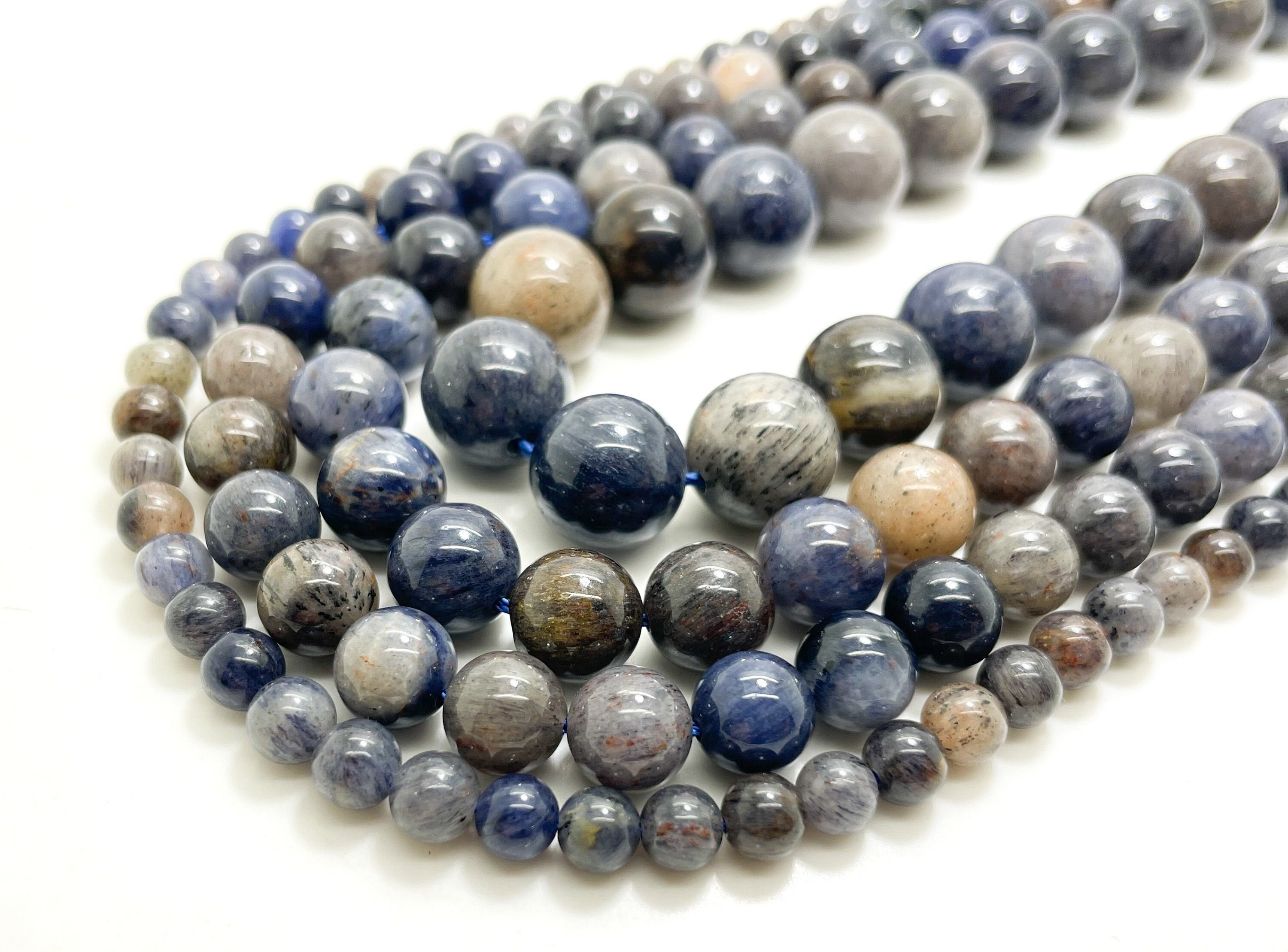 Genuine Natural Blue Sapphire Polished Smooth Round 6mm 8mm 10mm 12mm Gemstone Beads - Rn176