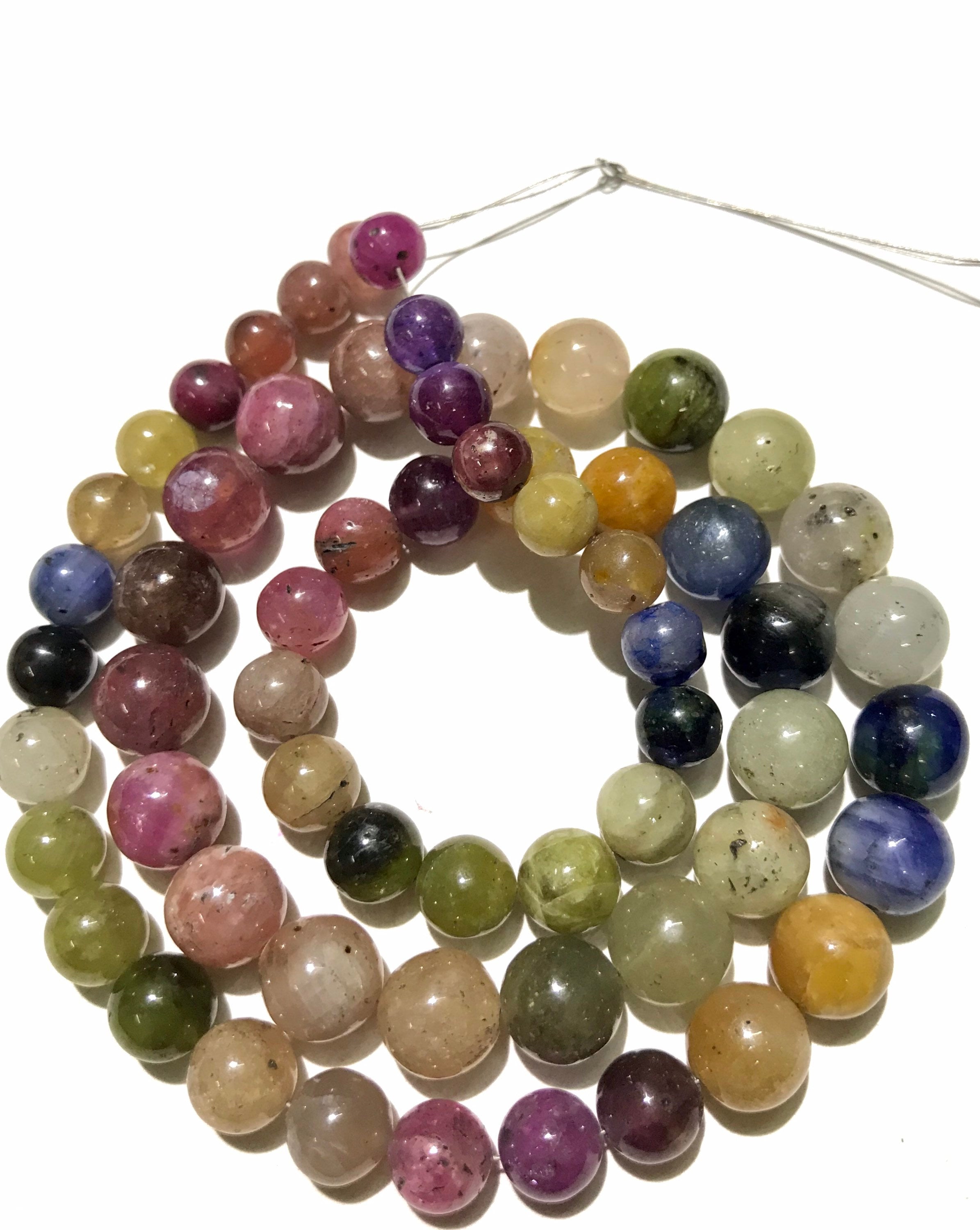 So Gorgeous~wonder Sapphire 7-10 Mm Smooth Round Gemstone Beads/20” Multi Sapphire Balls Beads/beautiful Multi Sapphire Colors/natural Beads