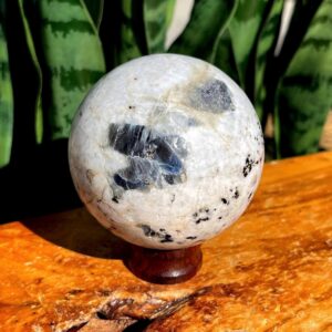 Blue Sapphire sphere in matrix - comes with stand - for inner wisdom and insight - rare crystal - Sapphire crystal