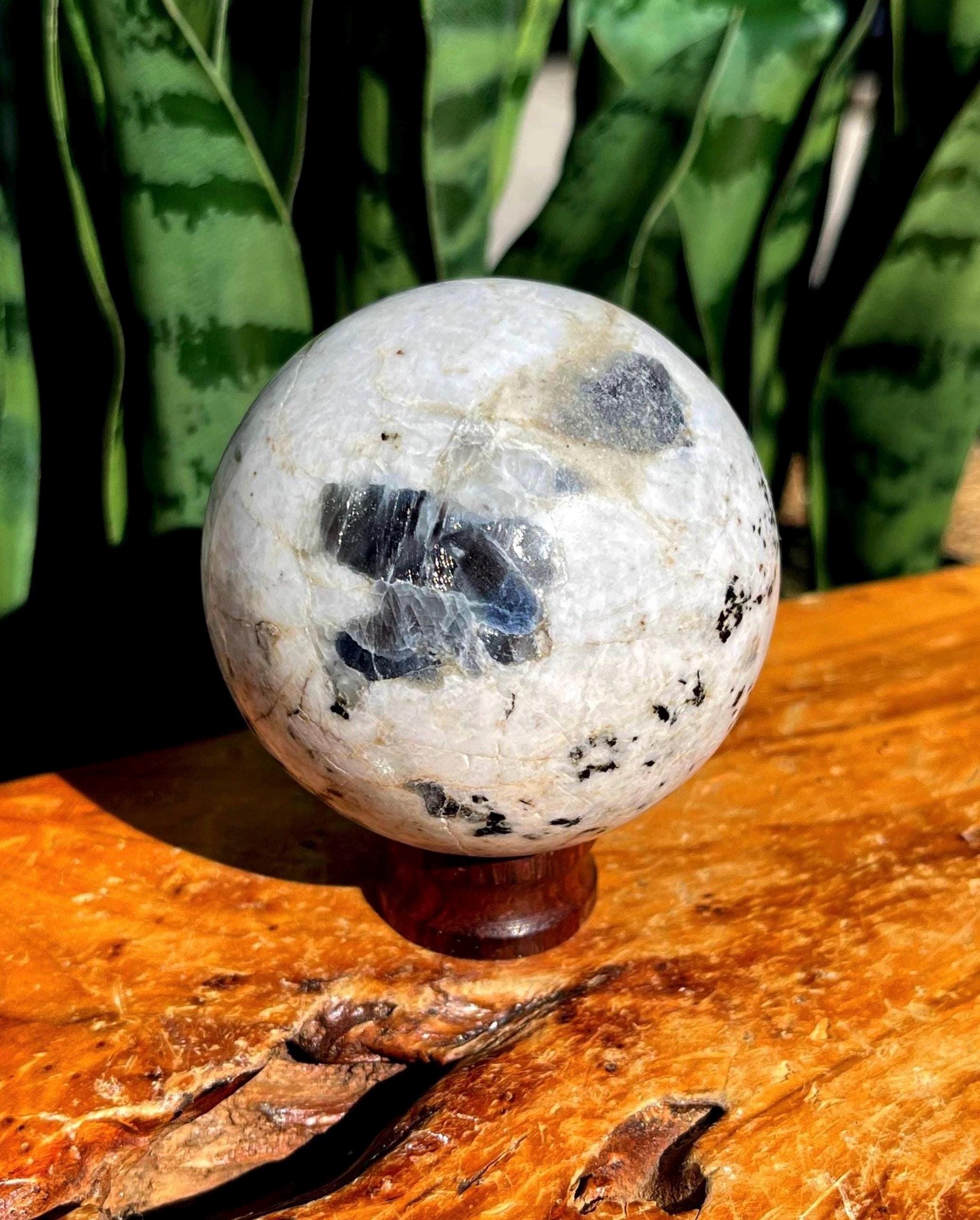 Blue Sapphire Sphere In Matrix - Comes With Stand - For Inner Wisdom And Insight - Rare Crystal - Sapphire Crystal