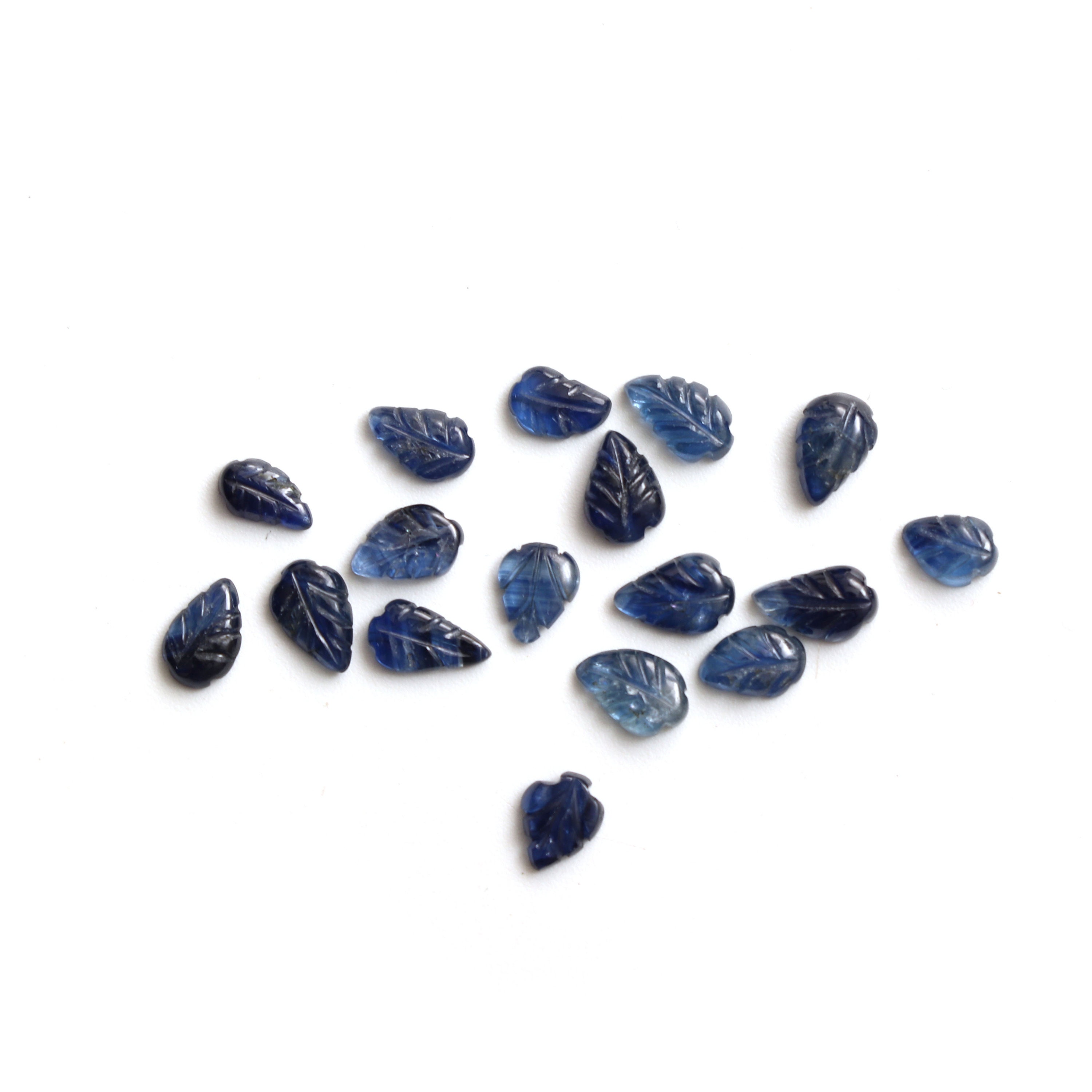 Clearance-natural Blue Sapphire Leaf Carving Loose Gemstone, 3x5.5 Mm To 4x7 Mm, Blue Sapphire Carving Gemstone, Set Of 17 Pieces