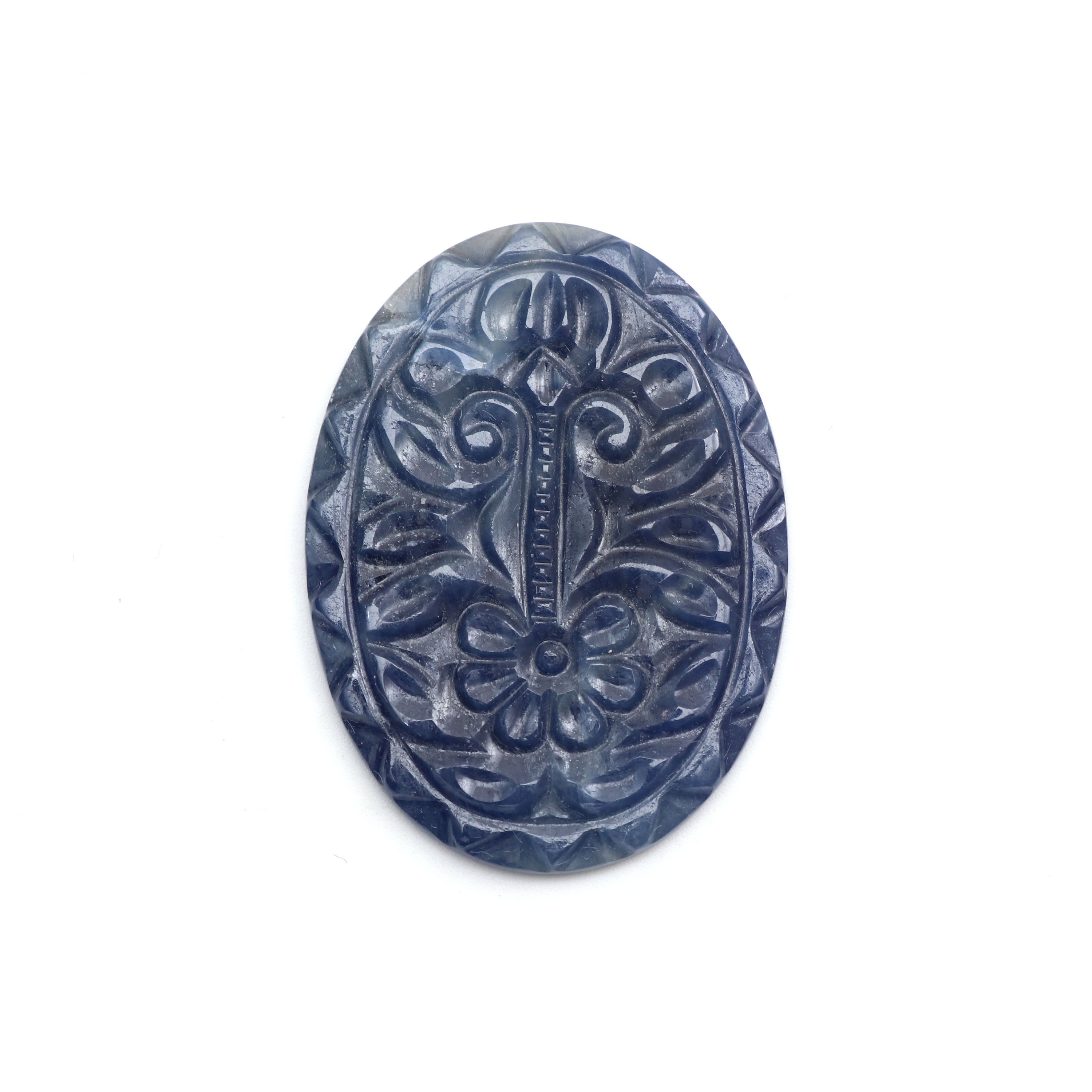 Natural Blue Sapphire Carving Oval Loose Gemstone - 28x38mm - Sapphire Oval , Sapphire Carving Loose Gemstone , 1 Pieces