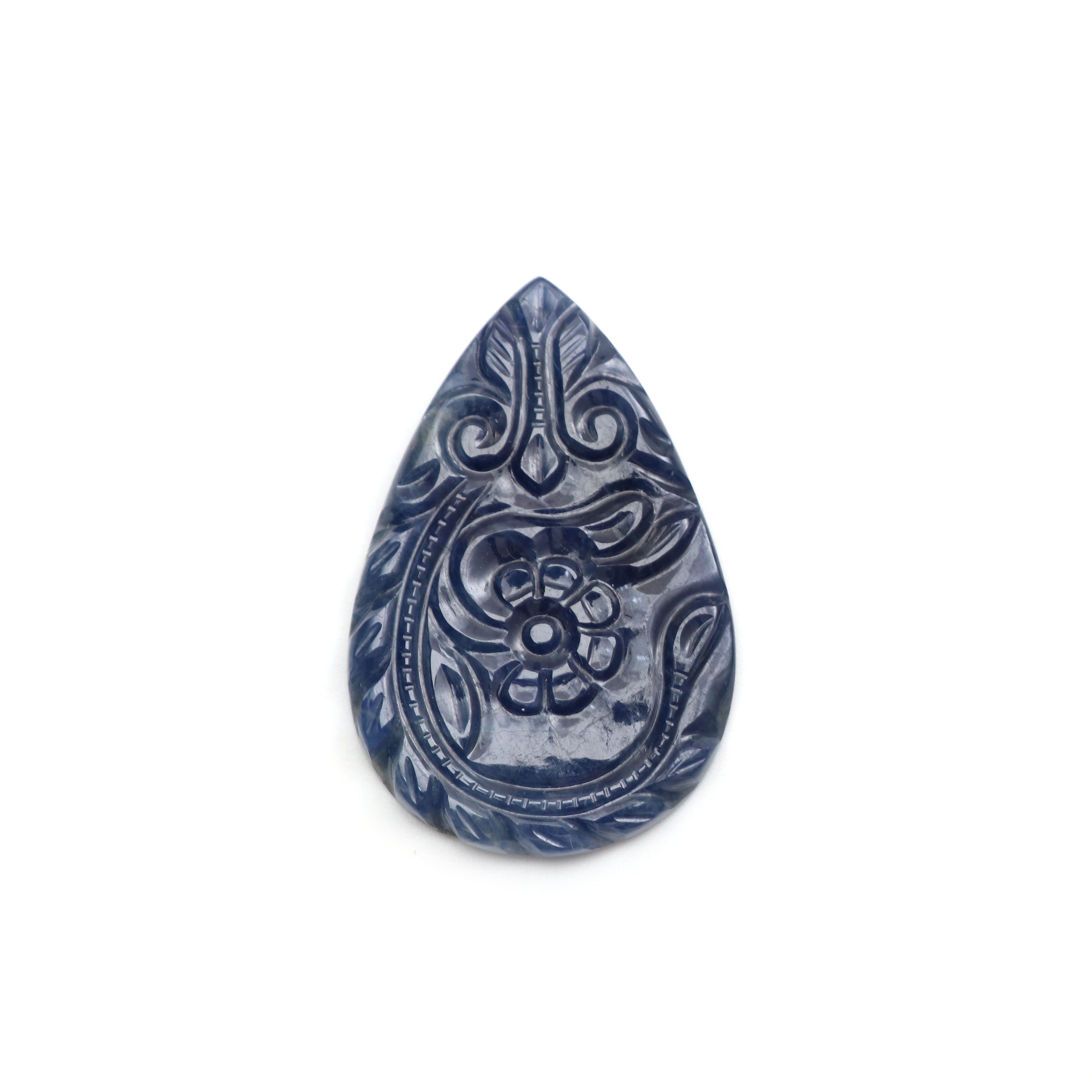 Natural Blue Sapphire Carving Pear Loose Gemstone - 24x37mm - Sapphire Pear , Sapphire Carving Loose Gemstone ,1 Pieces