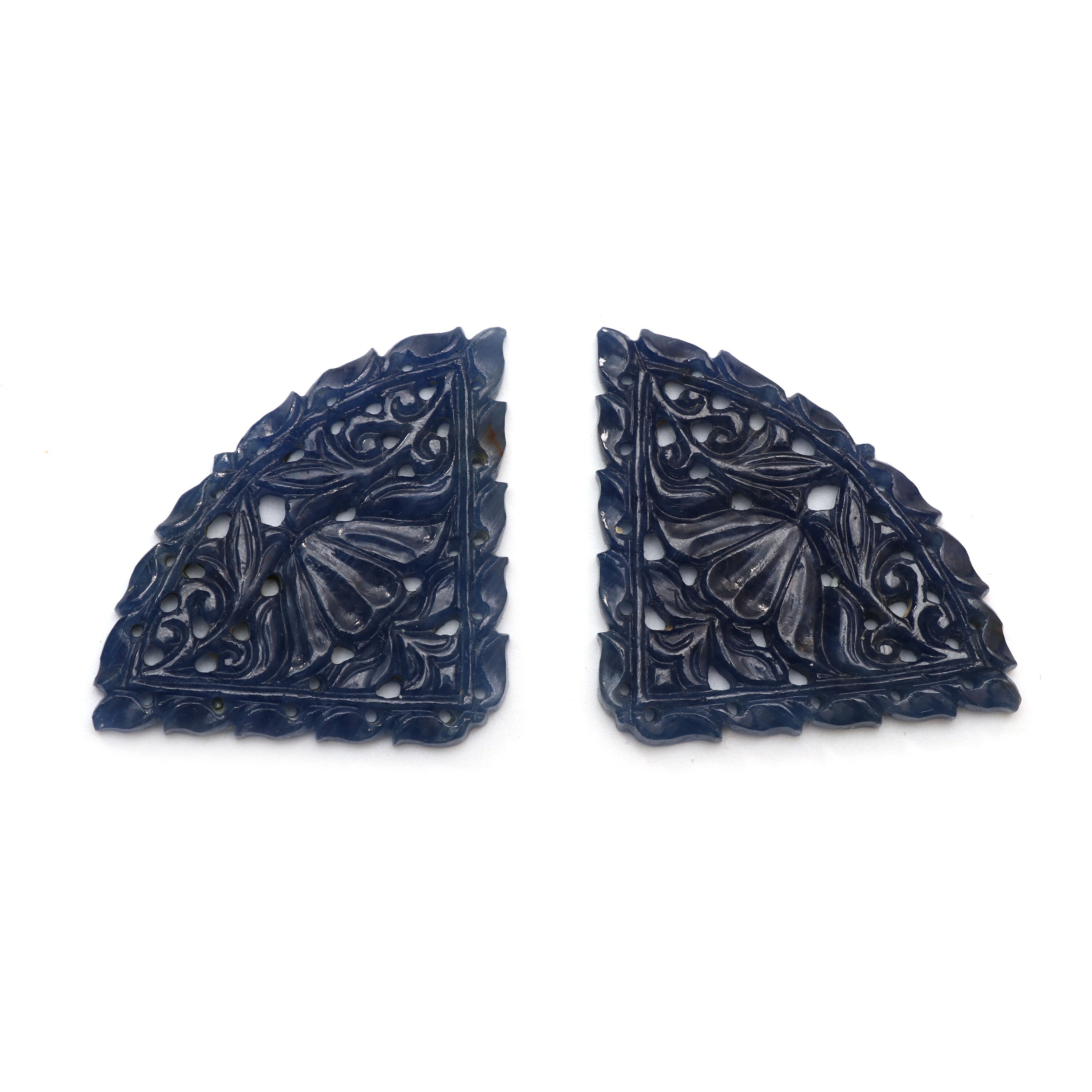 Natural Blue Sapphire Carving Triangle Loose Gemstone - 29x43mm - Sapphire Cone , Sapphire Carving Loose Gemstone ,pair (2 Pieces)