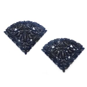 Natural Blue Sapphire Carving Triangle Loose Gemstone - 50x40mm - Sapphire Cone , Sapphire Carving Loose Gemstone ,pair (2 Pieces)