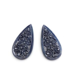 Natural Blue Sapphire Carving Pear Loose Gemstone -18x33 Mm- Blue Sapphire Pear, Blue Sapphire Carving Loose Gemstone, Pair (2 Pieces)