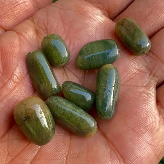 Natural Green Sapphire Tumbled 8 Piece Lot | Polished Sapphire Gemstones | Jewelry Making Loose Stones