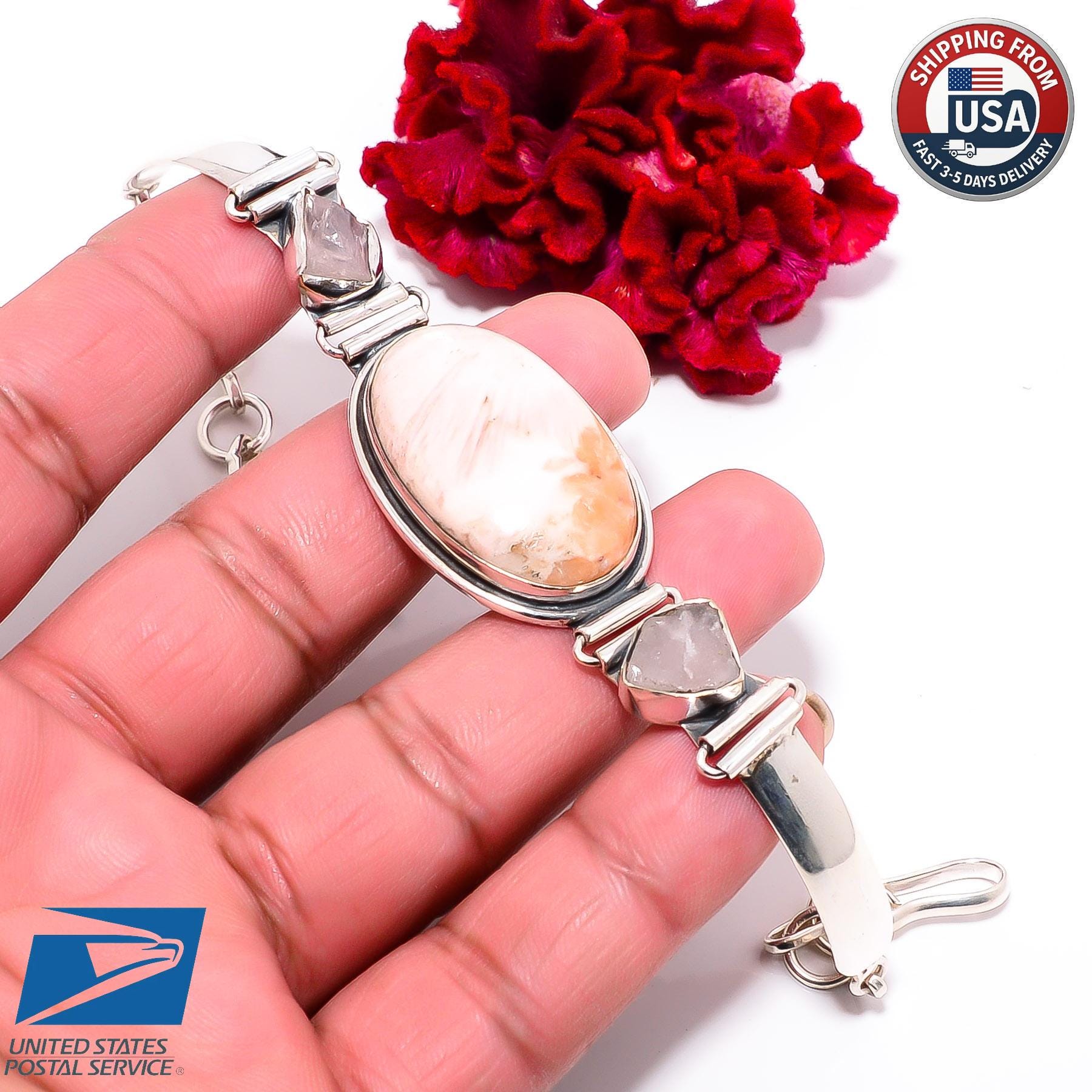 Scolecite Tennis Bracelet 925 Sterling Silver Peach Stone Jewelry
