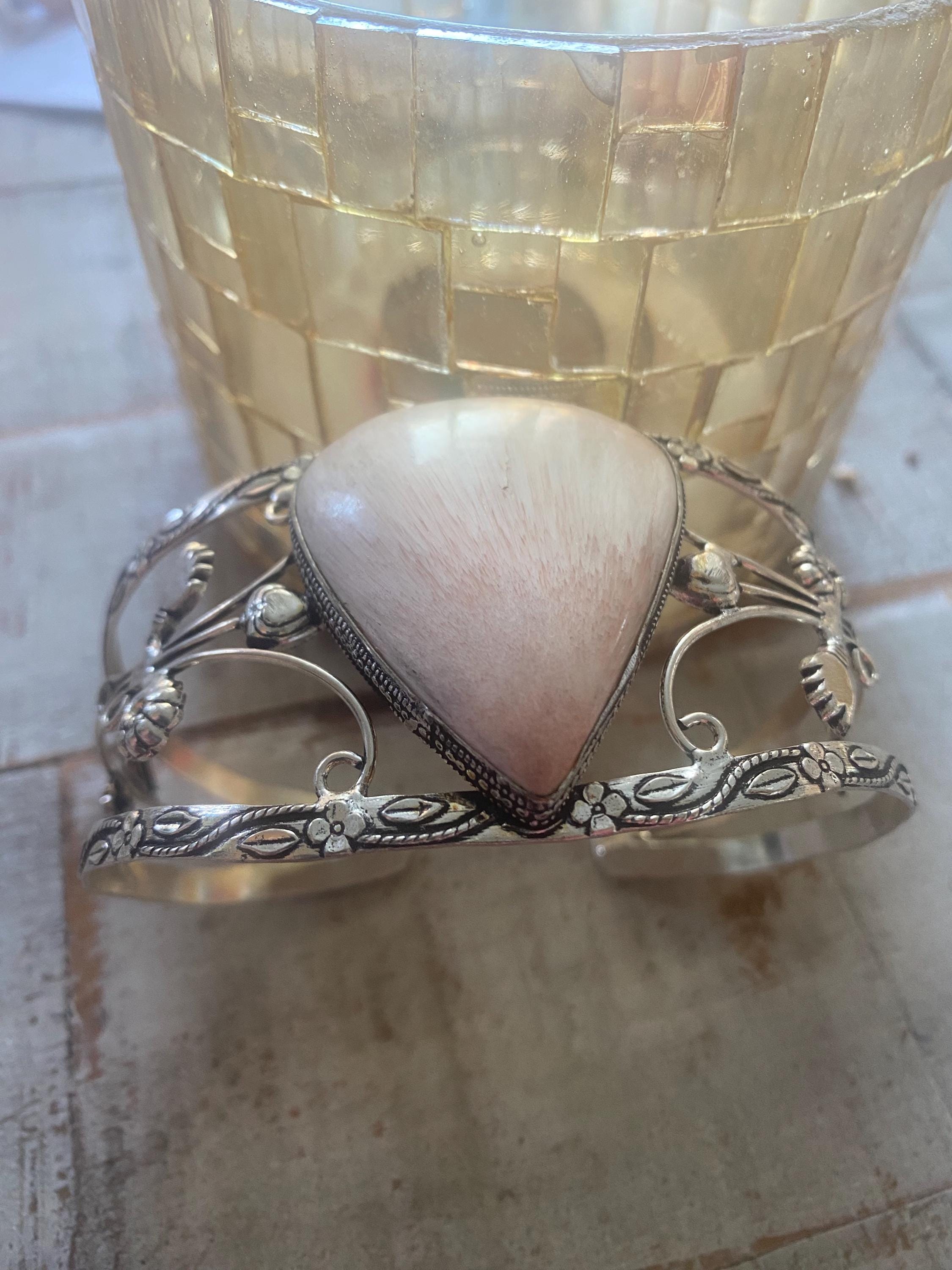 Unique Beautiful Scolecite Bangle Bracelet - Adjustable Teardrop Scolecite Bangle - Silver Scolecite Cuff Bracelet - Scolecite Bangle Unique Beautiful Scolecite Bangle Bracelet - Adjustable Teardrop Scolecite Bangle - Silver Scolecite Cuff Bracelet - Scolecite Bangle