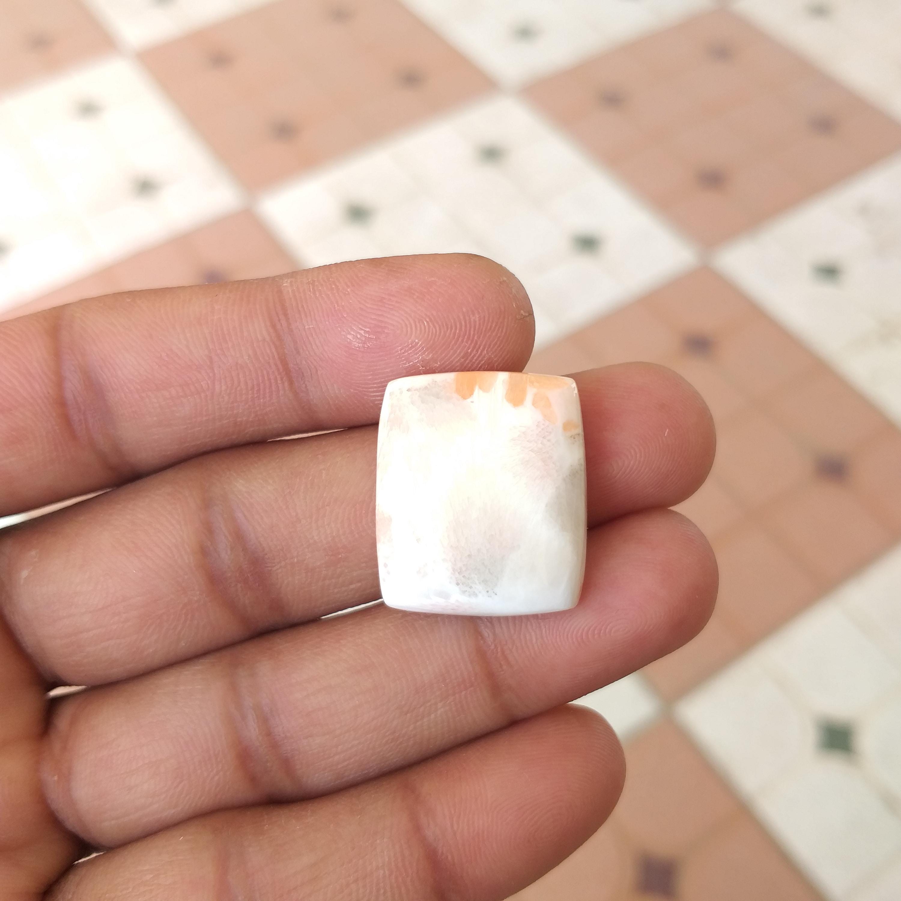 Baguette Orange Scolecite Cabochon : Natural Stone For Jewelry 25 Carat (23x20x6 Mm)