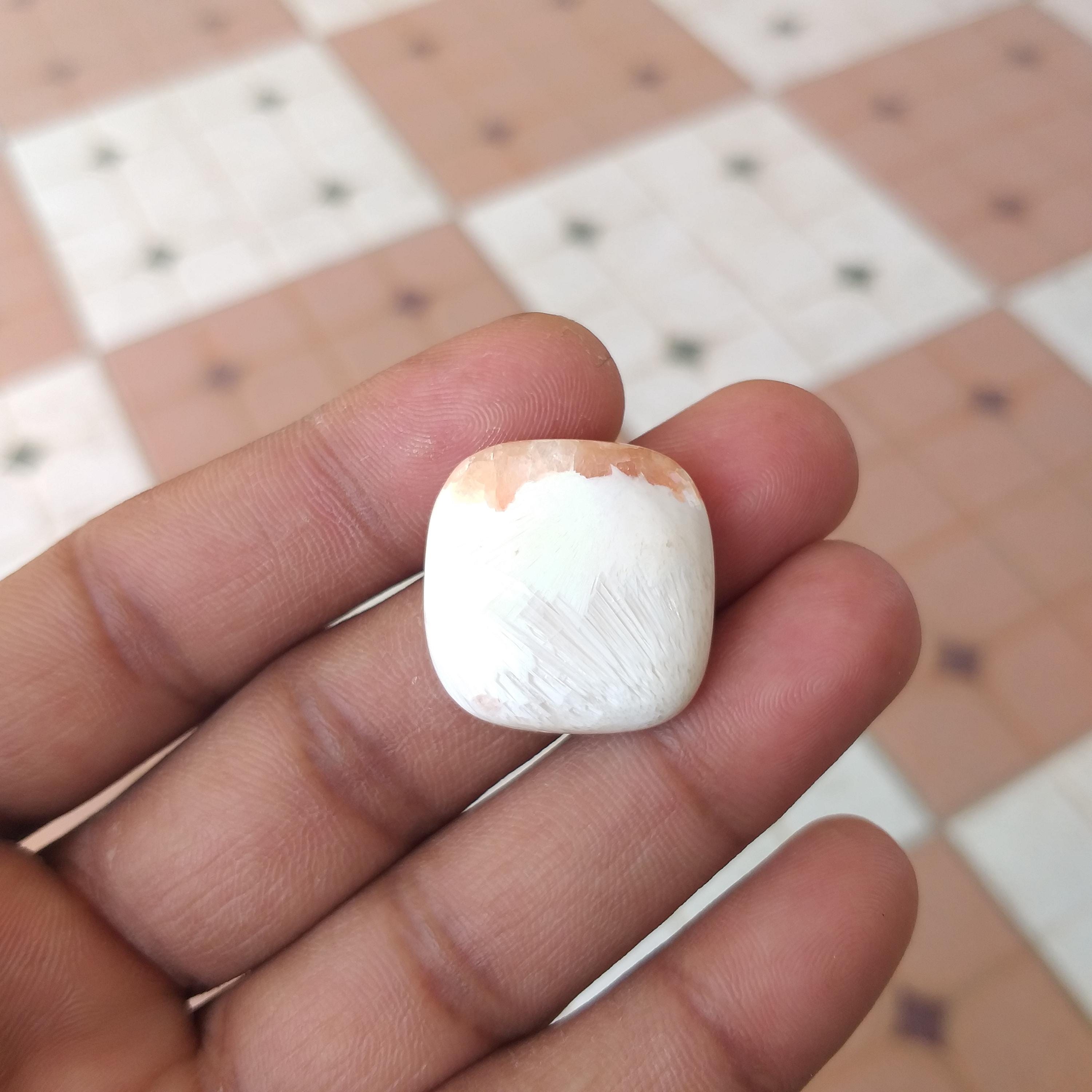 Handmade Orange Scolecite Cushion Shape Cabochon: Natural Gemstone 26 Carat (23x6 Mm)