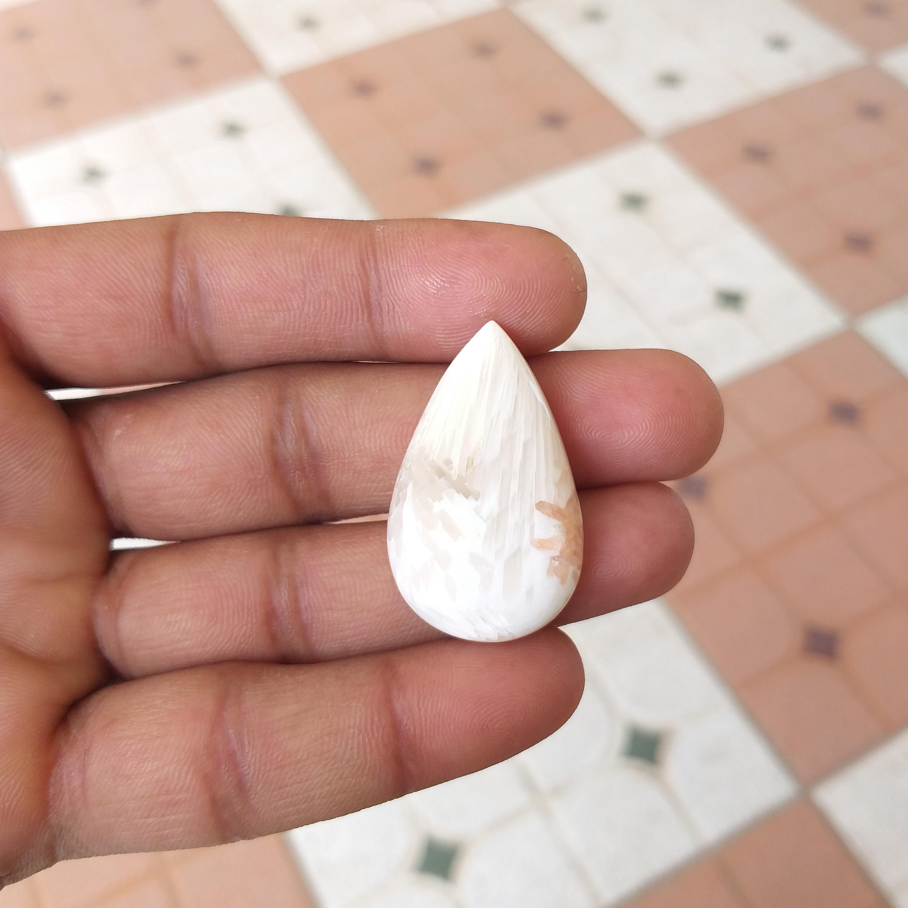 Handmade Orange Scolecite Cabochon: Pear Shape Natural Gemstone 34 Carat (36x21x6 Mm) Handmade Orange Scolecite Cabochon: Pear Shape Natural Gemstone 34 Carat (36x21x6 Mm)