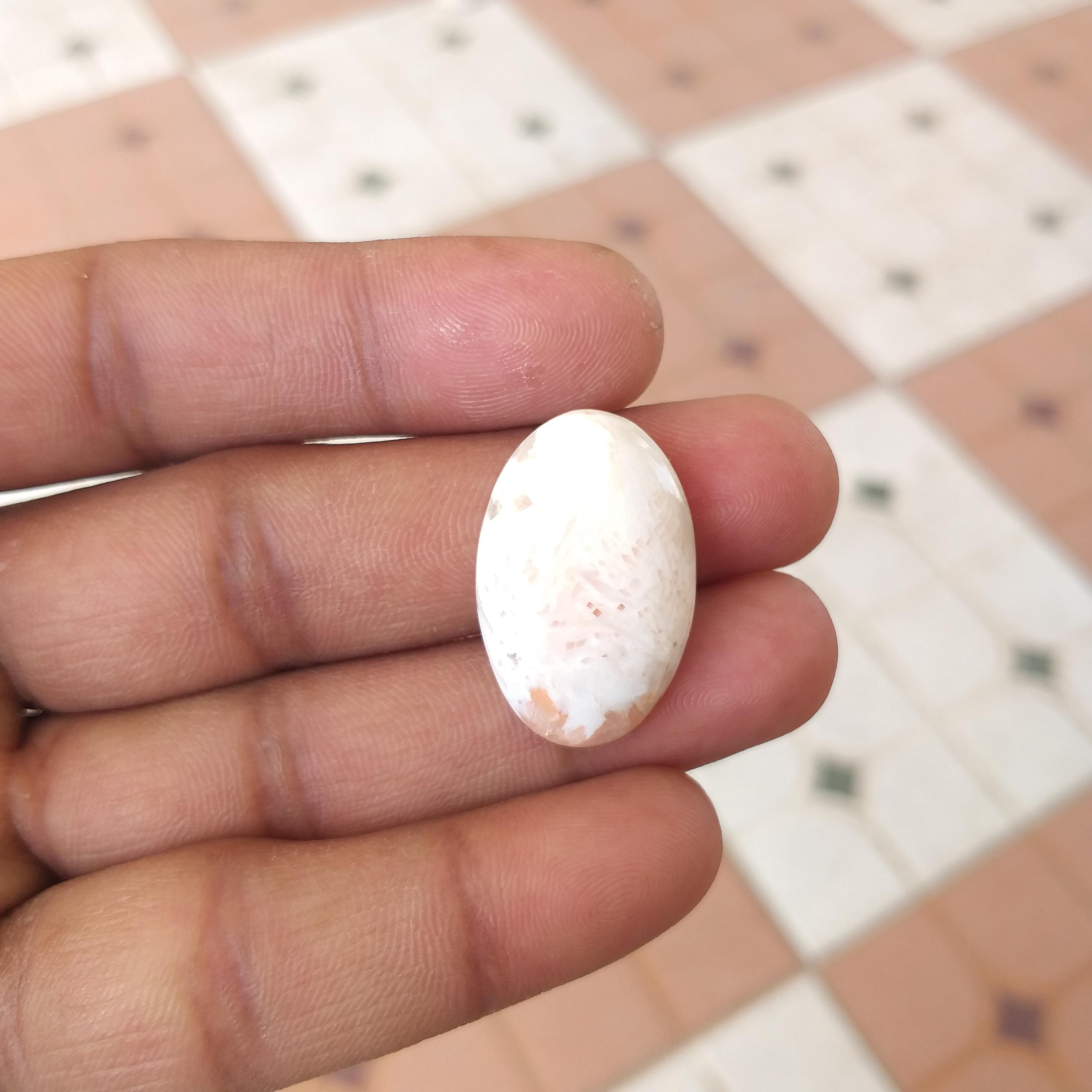 Natural Orange Scolecite Stone Cabochon: Oval Shape Gemstone For Jewelry 20 Carat (27x17x5 Mm)