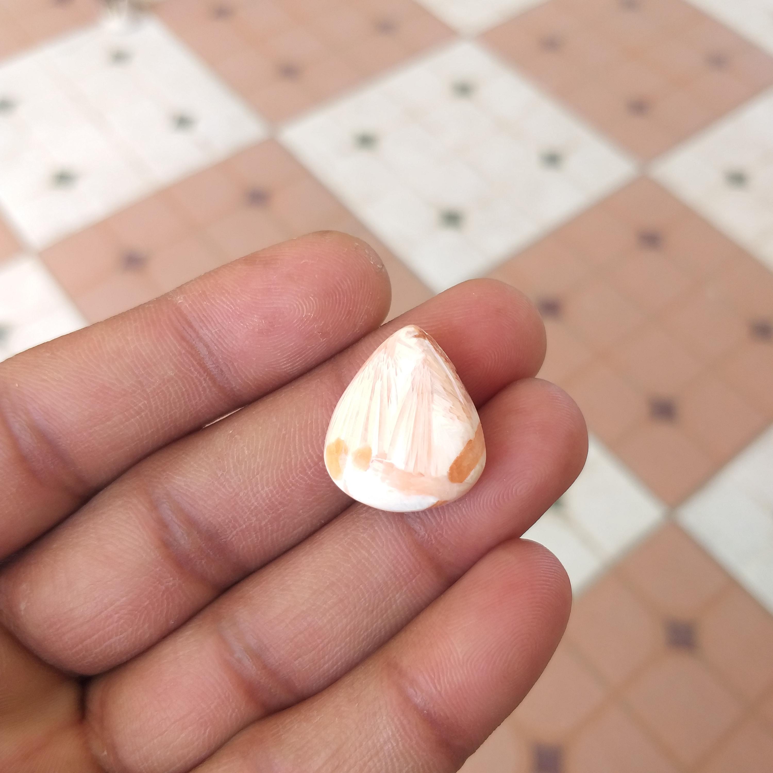 Natural Orange Scolecite Stone Cabochon: Pear Shape Gemstone 19 Carat (21x18x7 Mm)